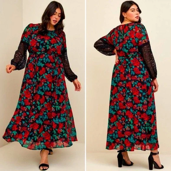 NWT Torrid Plus Size Women's Maxi Peasant Chiffon Floral Black Dress sz 6X/30 - Picture 4 of 16